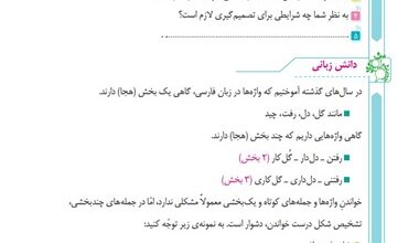 درک مطلب و دانش زبانی درس سوم فارسی ششم صفحه 29