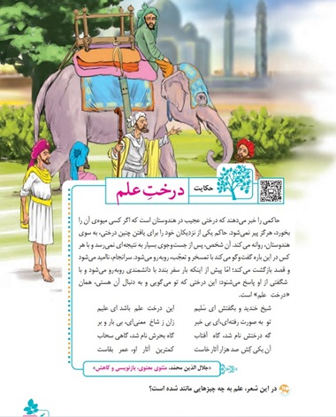 معنی حکایت درخت علم کلاس ششم صفحه ۷۷