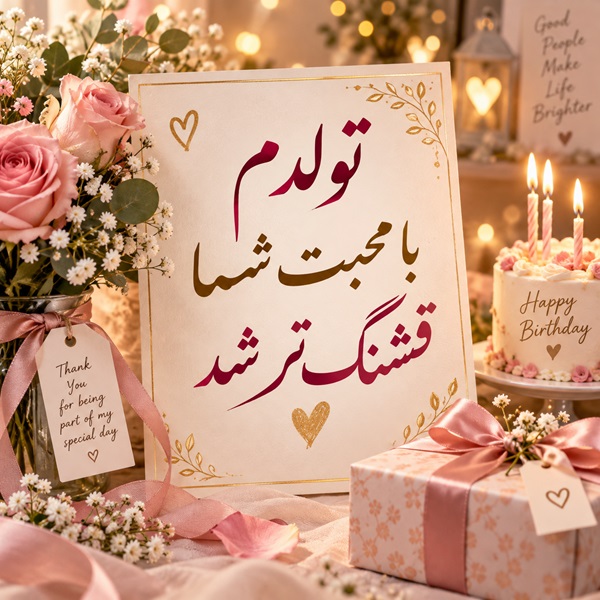 عکس نوشته تشکر بابت تبریک تولد با فونت زیبا