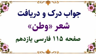 جواب درک و دریافت شعر وطن صفحه ۱۱۵ فارسی یازدهم