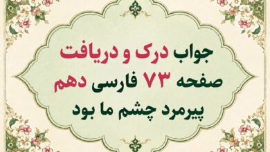 جواب درک و دریافت صفحه ۷۳ فارسی دهم پیرمرد چشم ما بود