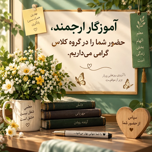 خوش آمد گویی به آموزگار عکس نوشته با متن