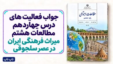 جواب فعالیت های درس چهاردهم مطالعات هشتم میراث فرهنگی ایران در عصر سلجوقی