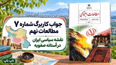 جواب کاربرگ شماره ۷ مطالعات نهم نقشه سیاسی ایران در آستانه صفویه
