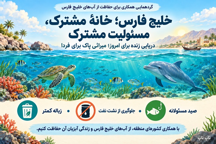 پوستری با موضوع حفاظت از آب‌های خلیج فارس برای گردهمایی فرضی سران کشورهای منطقه
